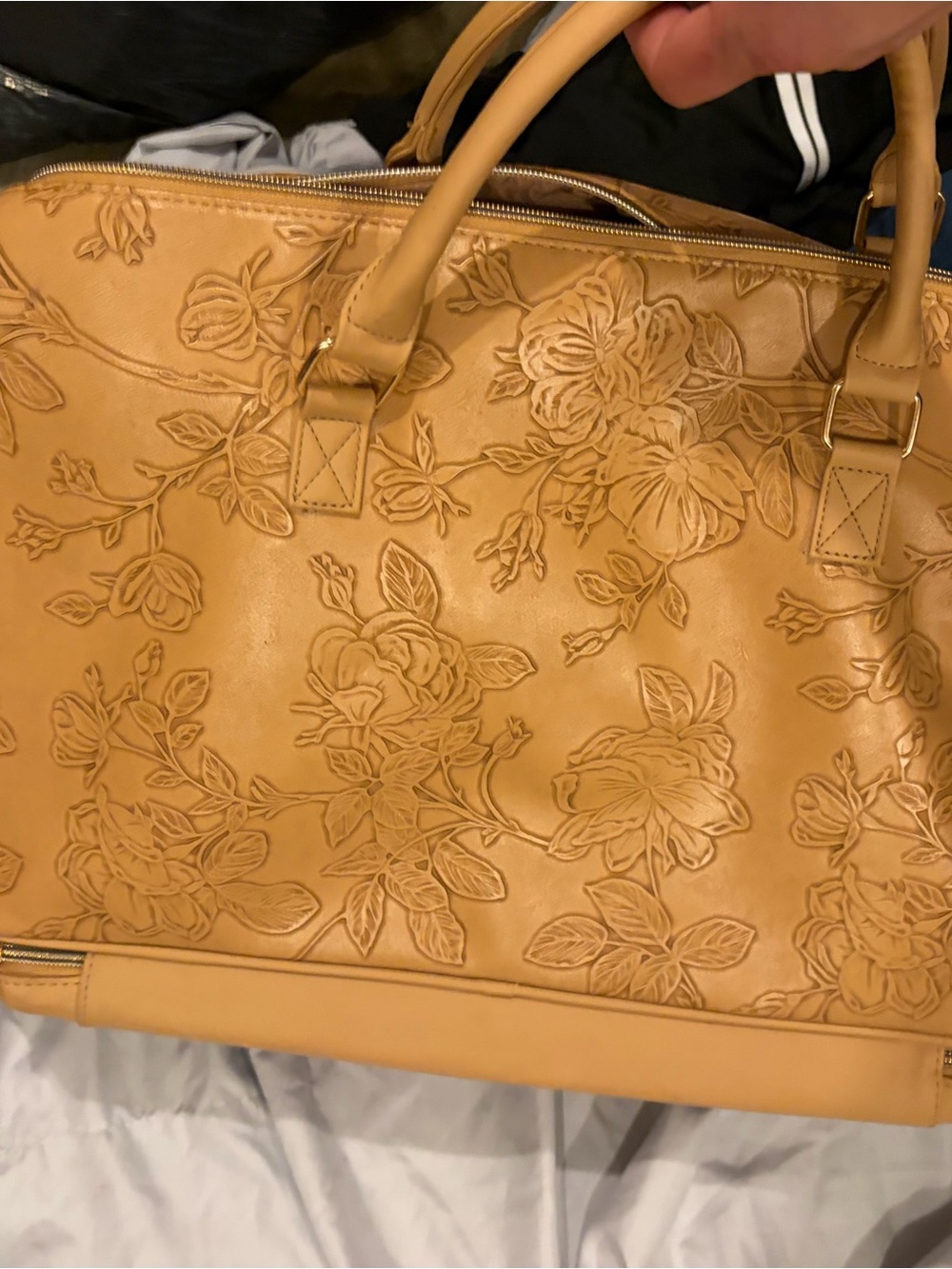 Ellen Tracy Embossed Floral Tan Travel Tote